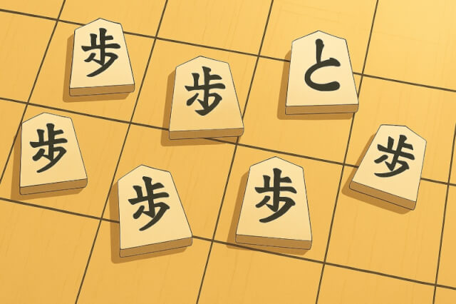 将棋盤に散らばった歩の駒